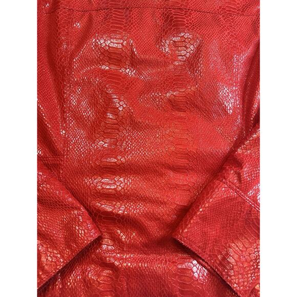 Just B Shiny Red Metallic Jacket w/Decorative Buttons Small Snakeskin Print - Picture 8 of 10